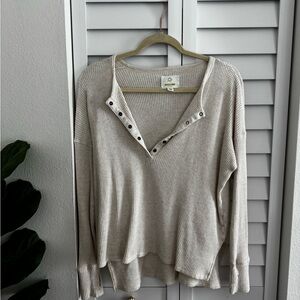 Aerie Cream waffle knit Henley long sleeve top